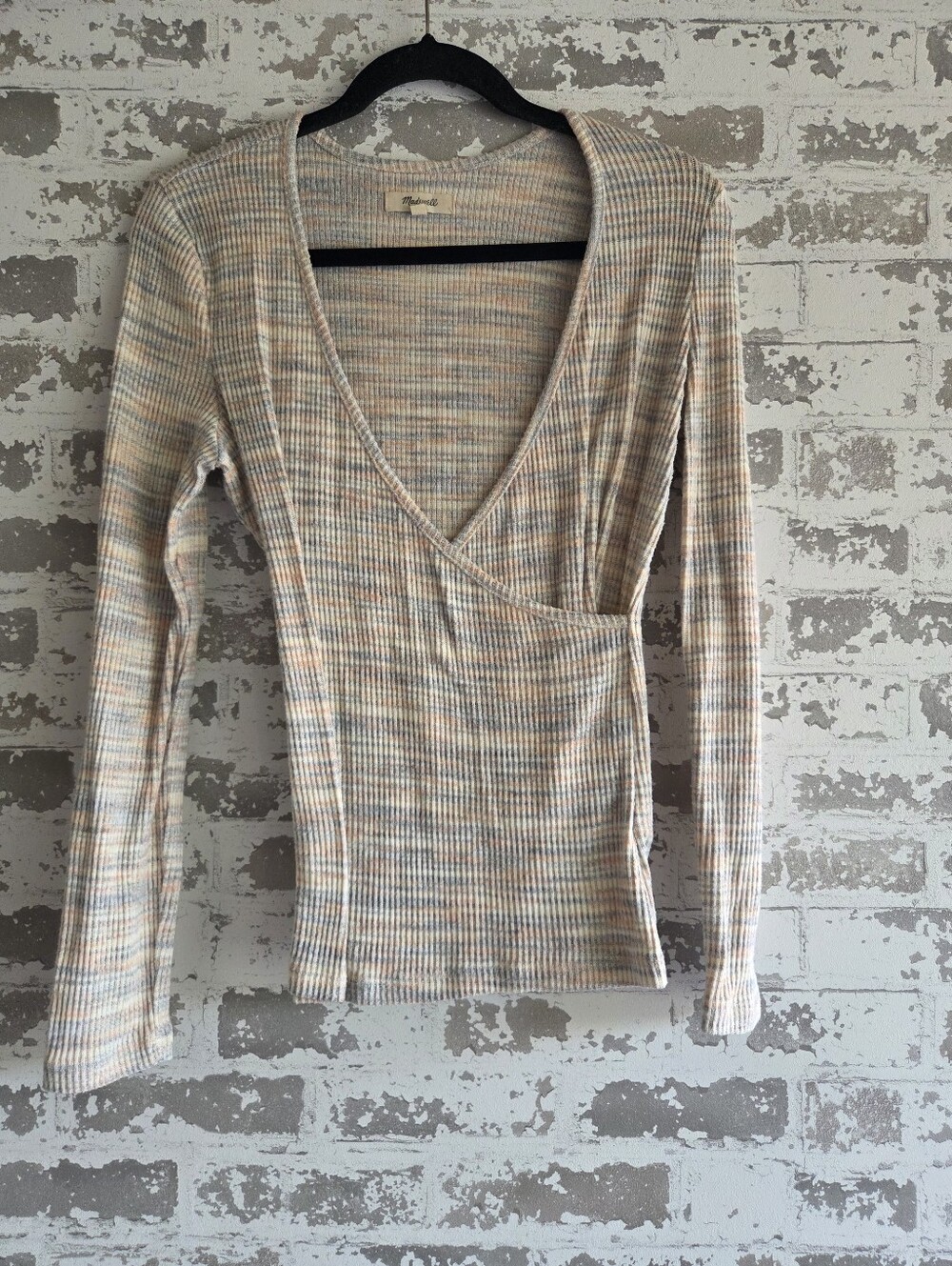 ​Madewell Space Dye Faux Wrap Top Small Pastel Ribbed Knit